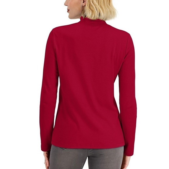 Karen Scott Petite Mock-Neck Long-Sleeve Top New Red Amore PXL - Picture 2 of 2